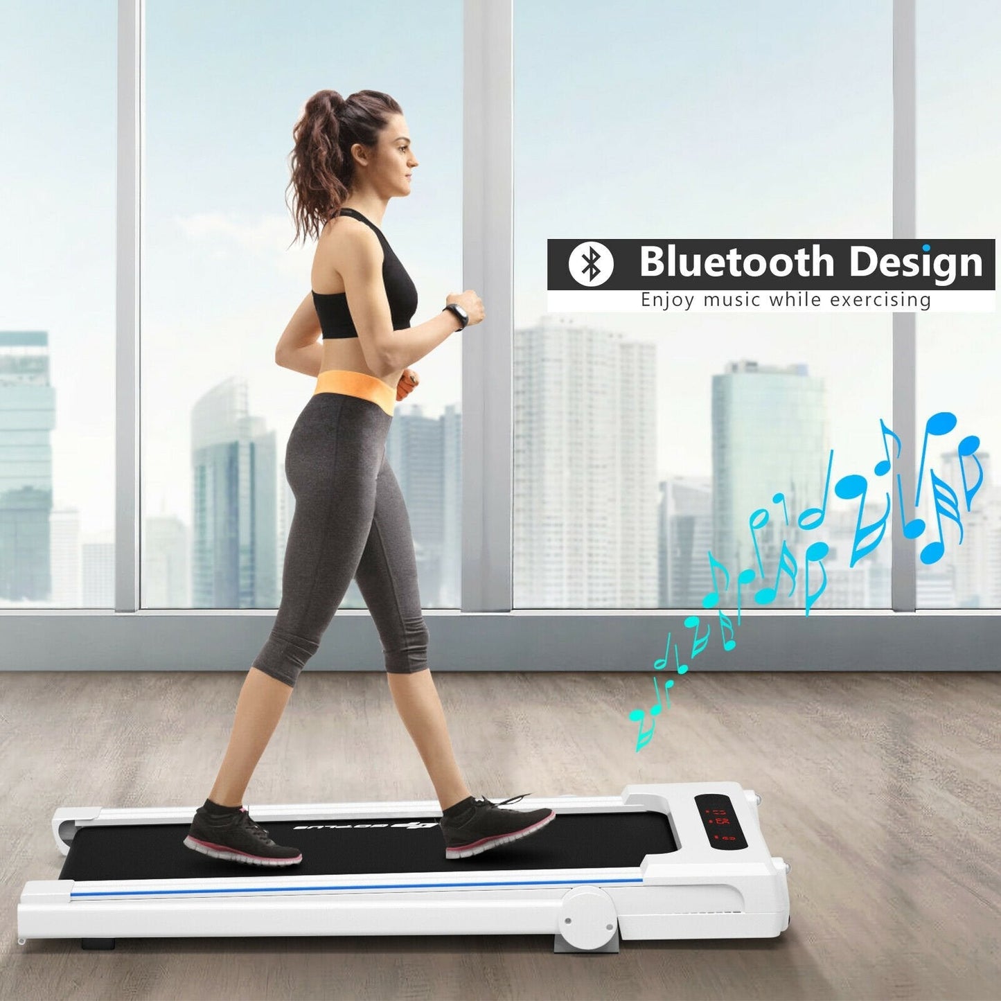 2.25HP 3-in-1 Folding Treadmill with Table Speaker Remote Control, White Treadmills   at Gallery Canada