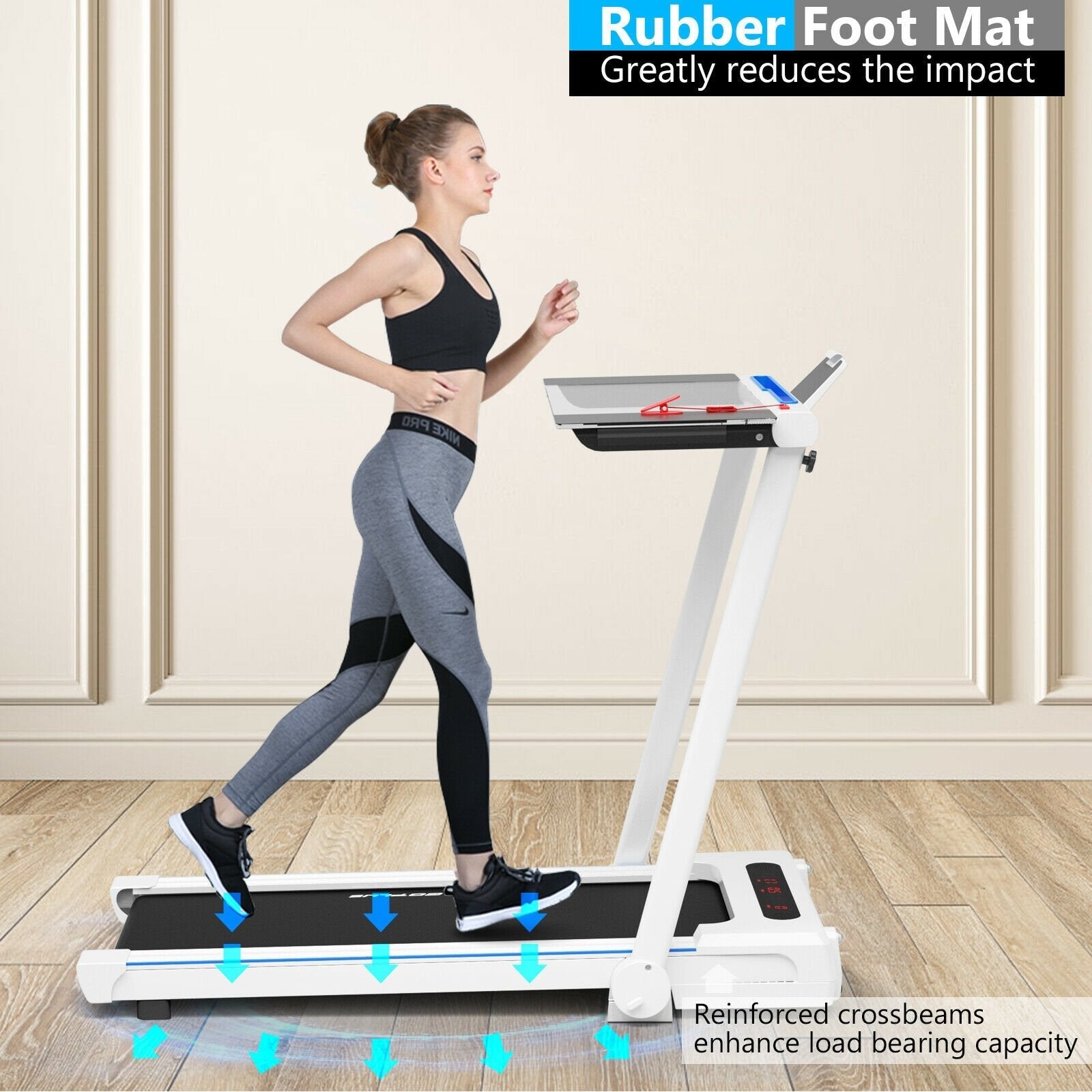 2.25HP 3-in-1 Folding Treadmill with Table Speaker Remote Control, White Treadmills   at Gallery Canada