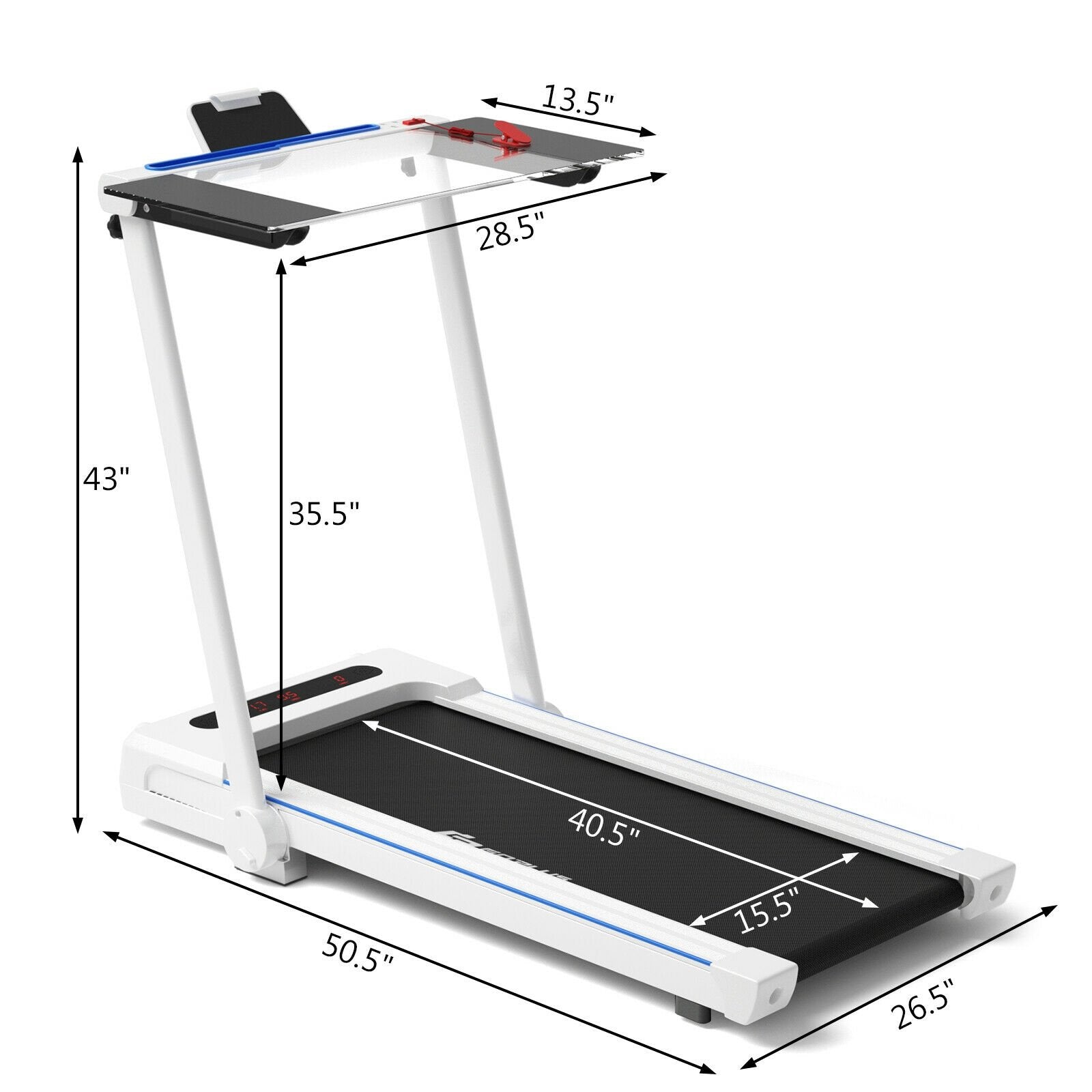 2.25HP 3-in-1 Folding Treadmill with Table Speaker Remote Control, White Treadmills   at Gallery Canada