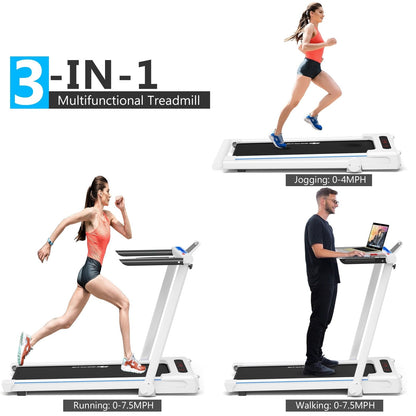 2.25HP 3-in-1 Folding Treadmill with Table Speaker Remote Control, White Treadmills   at Gallery Canada