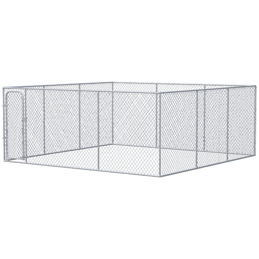 227.7 Sq. Ft. Dog Playpen Outdoor with Galvanized Steel Frame, for Small and Medium Dogs, 15.1' x 15.1' x 6' Houses, Kennels & Pens Silver  at Gallery Canada