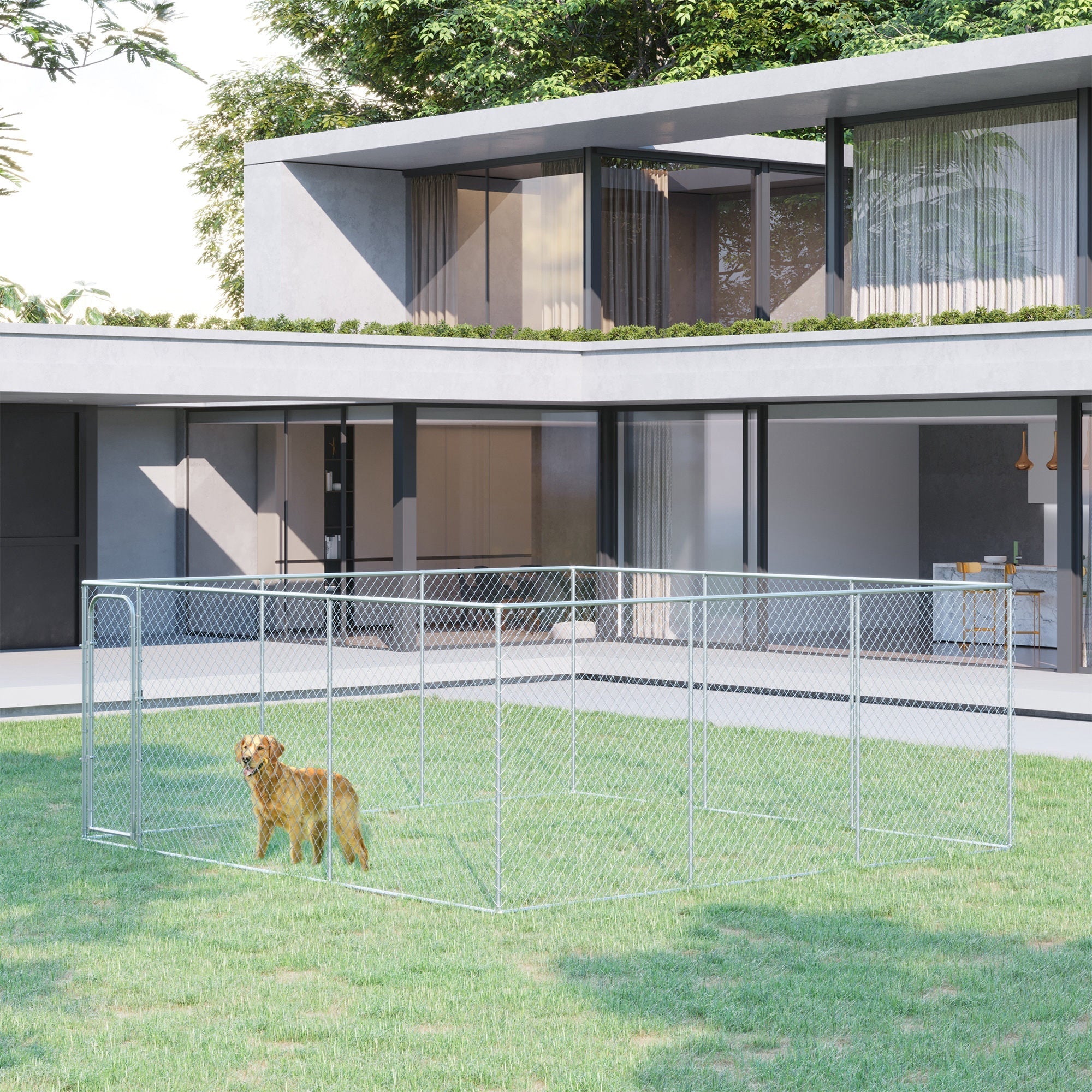 227.7 Sq. Ft. Dog Playpen Outdoor with Galvanized Steel Frame, for Small and Medium Dogs, 15.1' x 15.1' x 6' Houses, Kennels & Pens   at Gallery Canada