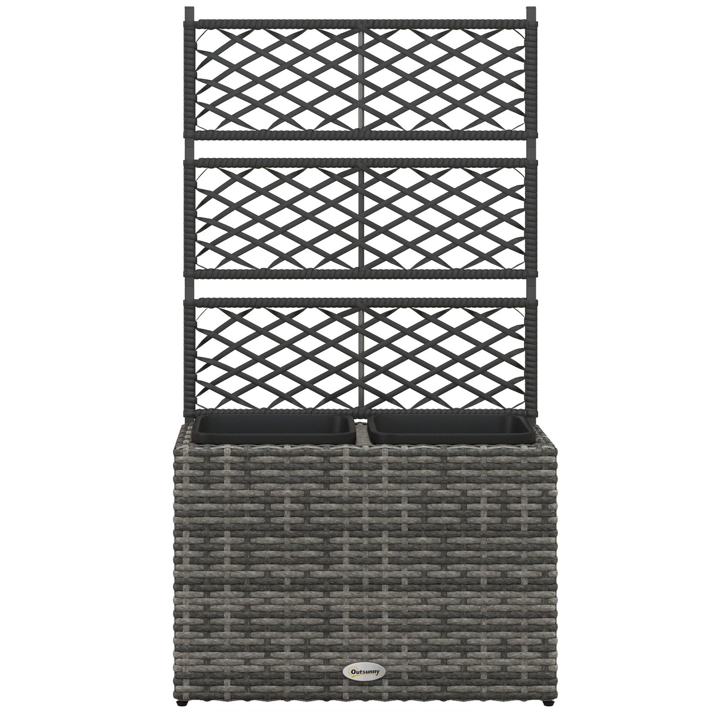 PE Rattan Raised Garden Box with Trellis, 22L, Two Plant Boxes, Mixed Grey Elevated Garden Beds Multi Colour  at Gallery Canada