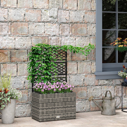 PE Rattan Raised Garden Box with Trellis, 22L, Two Plant Boxes, Mixed Grey Elevated Garden Beds   at Gallery Canada