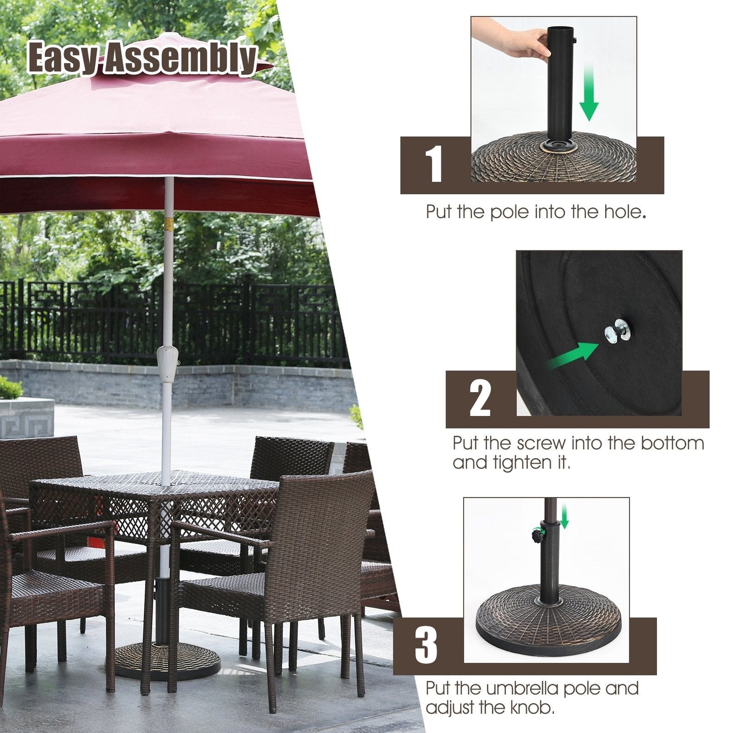 22Lbs Patio Resin Umbrella Base with Wicker Style for Outdoor Use, Bronze Outdoor Umbrella Bases   at Gallery Canada