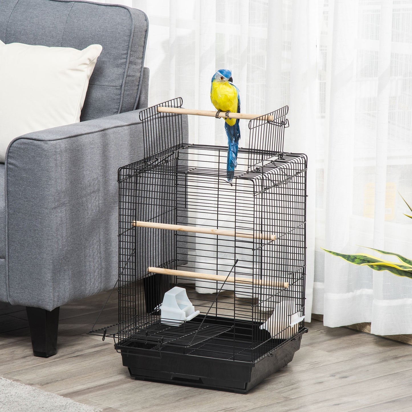 23" Bird Cage Flight Parrot House Cockatiels Playpen with Open Play Top and Feeding Bowl Perch Pet Furniture Black Bird Cages   at Gallery Canada