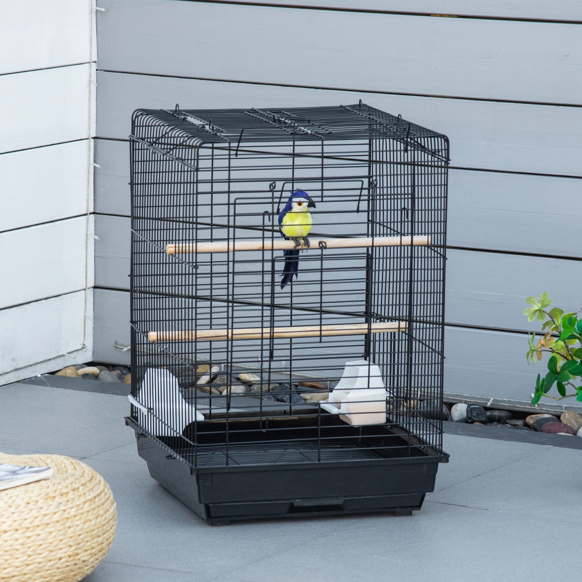 23" Bird Cage Flight Parrot House Cockatiels Playpen with Open Play Top and Feeding Bowl Perch Pet Furniture Black Bird Cages   at Gallery Canada