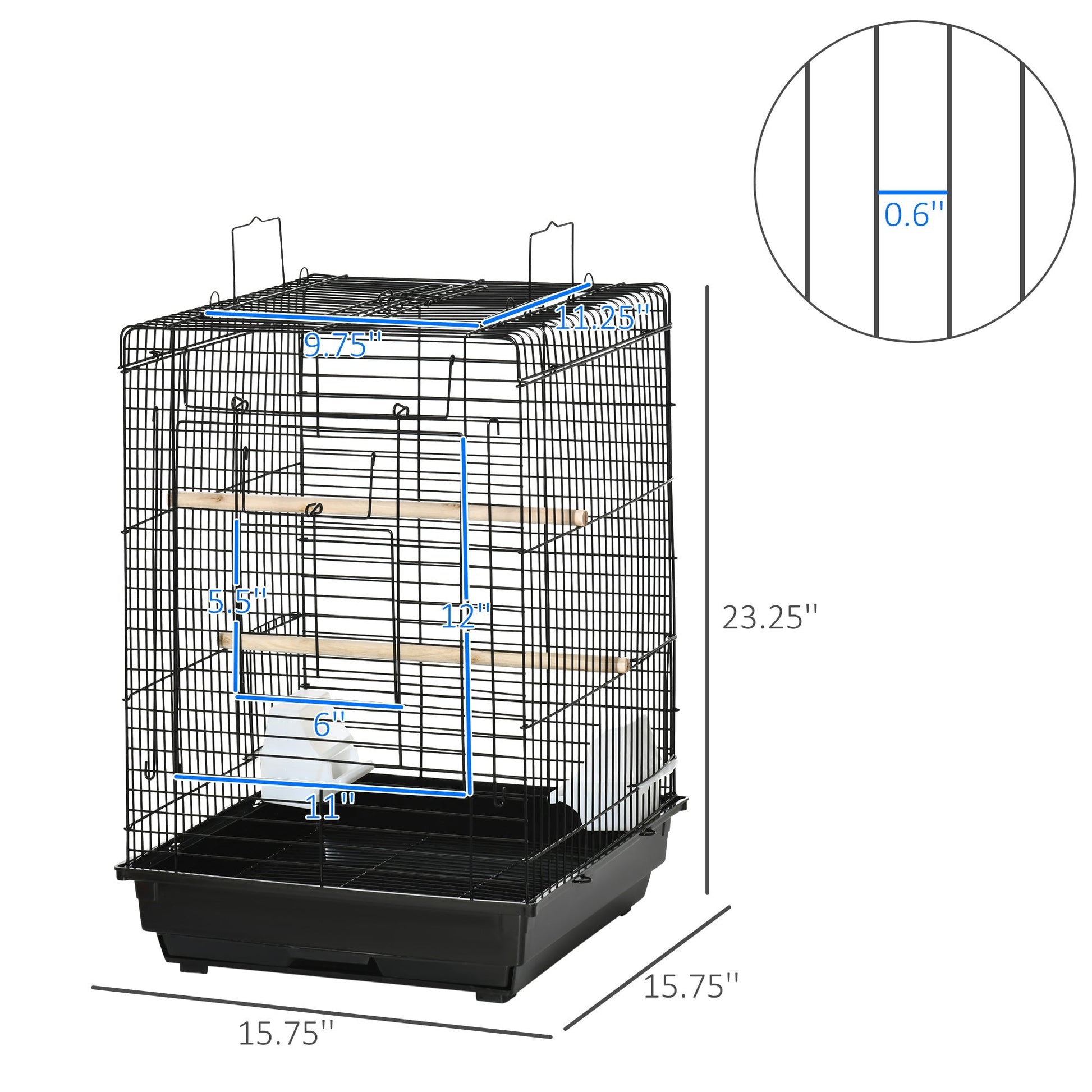 23" Bird Cage Flight Parrot House Cockatiels Playpen with Open Play Top and Feeding Bowl Perch Pet Furniture Black Bird Cages   at Gallery Canada