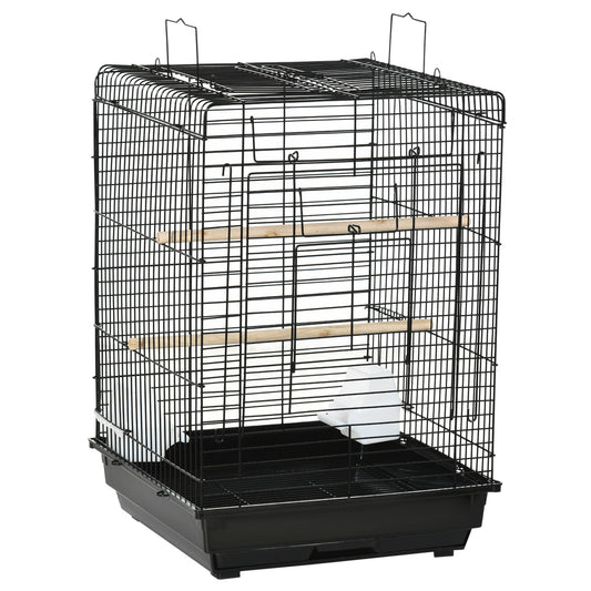 23" Bird Cage Flight Parrot House Cockatiels Playpen with Open Play Top and Feeding Bowl Perch Pet Furniture Black Bird Cages Black  at Gallery Canada