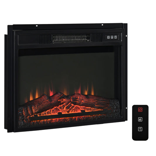 23" Electric Fireplace Insert for Wooden Cabinet, Recessed Fireplace Heater with Realistic Log Flames, Adjustable Brightness, 1400W, Black Electric Fireplaces Black  at Gallery Canada