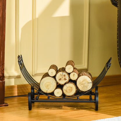 23" Firewood Log Rack Curved Fireplace Log Holder Stylish Wood Storage Carrier with Scrolls, for Outdoor and Indoor Use, Black Firewood Racks   at Gallery Canada