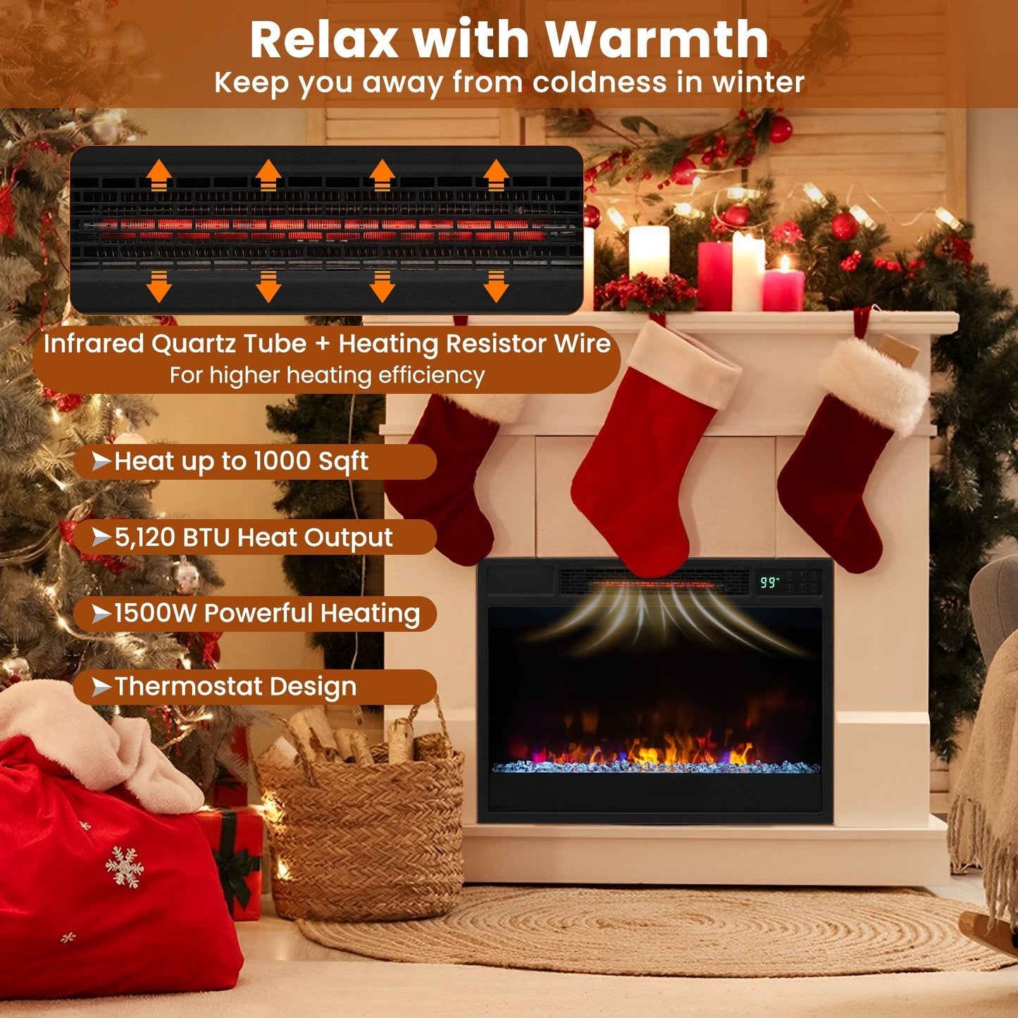 23 Inch 1500W Recessed Electric Fireplace Insert with Remote Control, Black Fireplaces   at Gallery Canada