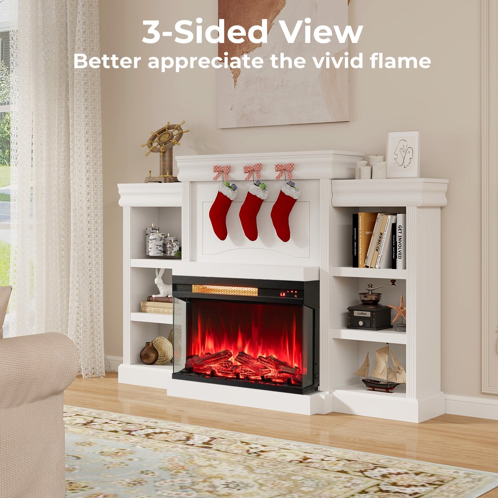 23 Inch 3-Sided Electric Fireplace 1500W Recessed Fireplace Insert, Black Fireplaces   at Gallery Canada