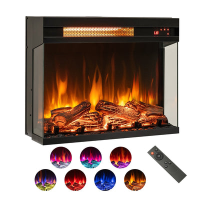 23 Inch 3-Sided Electric Fireplace 1500W Recessed Fireplace Insert, Black Fireplaces Black  at Gallery Canada