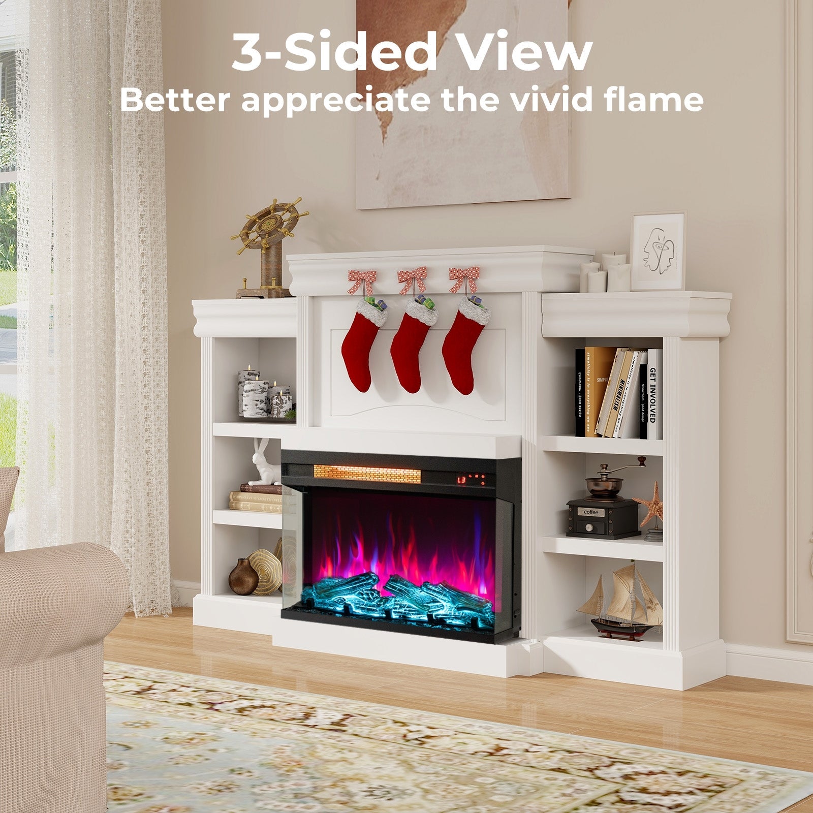 23 Inch 3-Sided Electric Fireplace 1500W Recessed Fireplace Insert, Black Fireplaces   at Gallery Canada