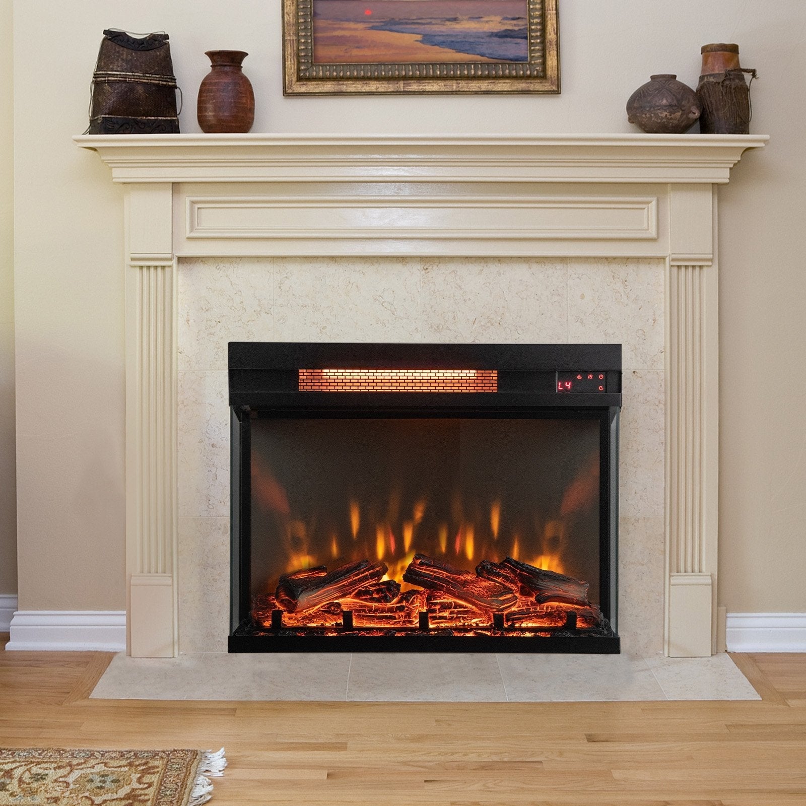 23-inch 3-Sided Electric Fireplace Insert with Remote Control, Black Fireplaces   at Gallery Canada