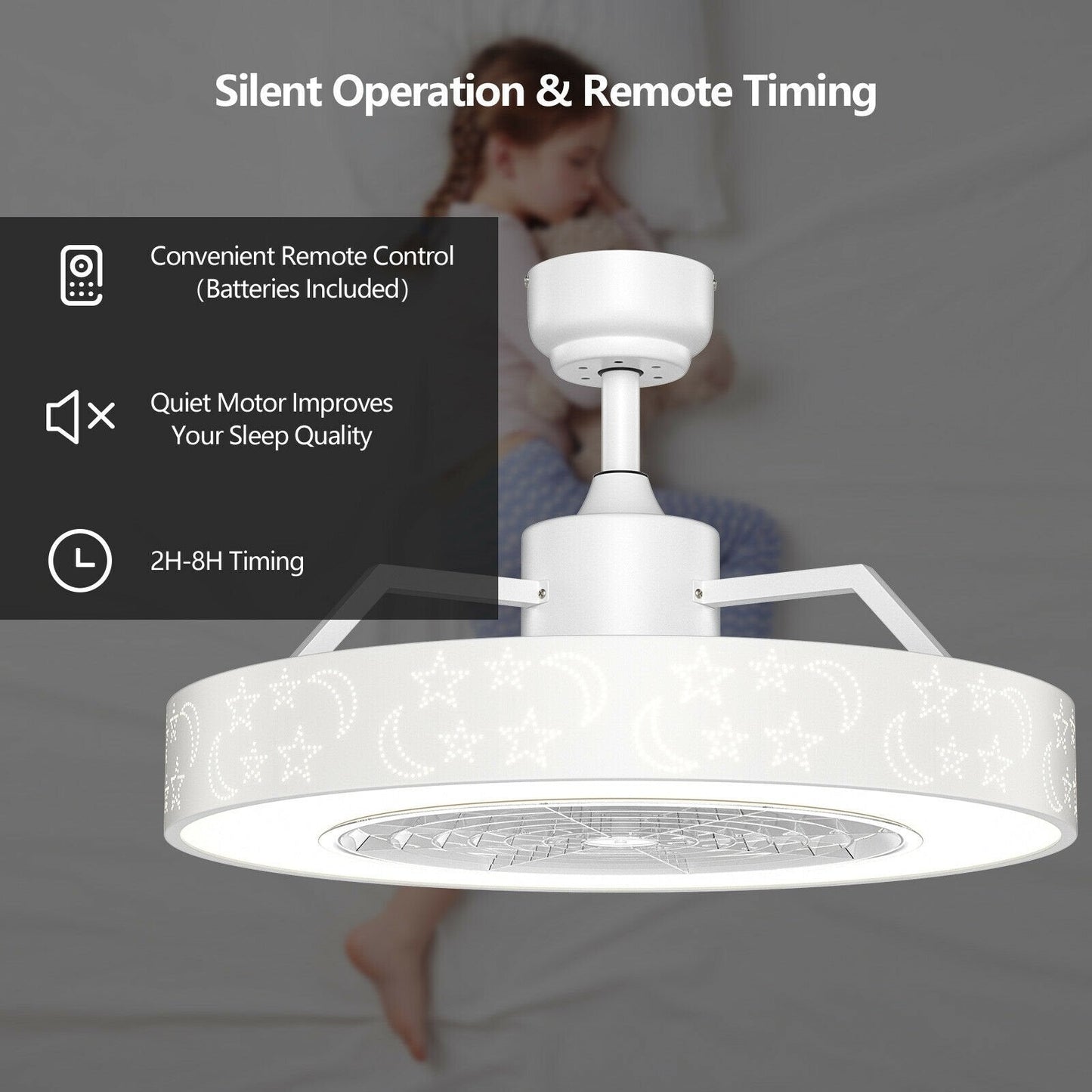 23 Inch Ceiling Fan with LED Light and Remote Control, White Ceiling Fans   at Gallery Canada