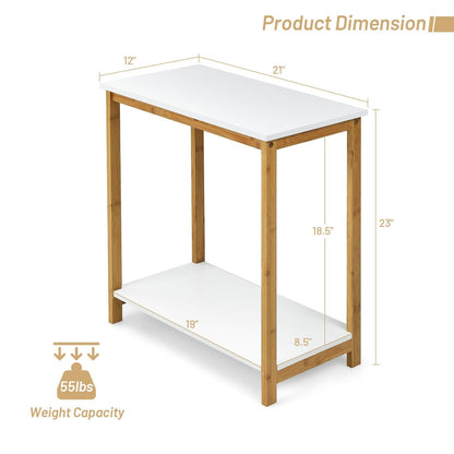 23 Inch Height 2-tier End Table with Bamboo Frame and Bottom Shelf, White End & Side Tables   at Gallery Canada