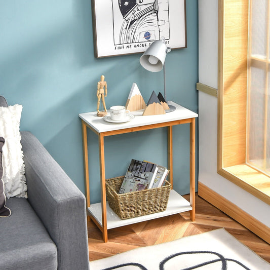 23 Inch Height 2-tier End Table with Bamboo Frame and Bottom Shelf, White End & Side Tables   at Gallery Canada