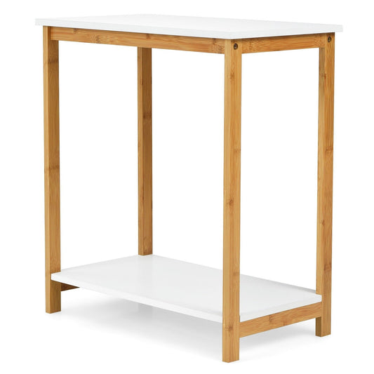 23 Inch Height 2-tier End Table with Bamboo Frame and Bottom Shelf, White End & Side Tables   at Gallery Canada