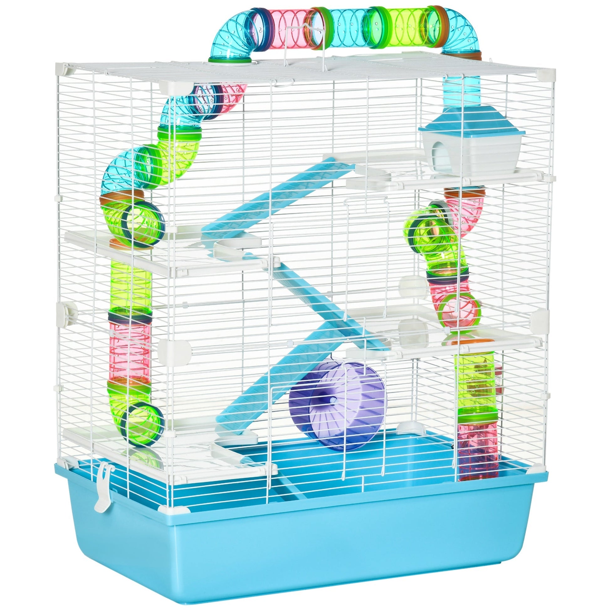 5-Level Hamster Cage with Tunnel System, Wheel, Water Bottle, Light Blue Hamster Cages   at Gallery Canada