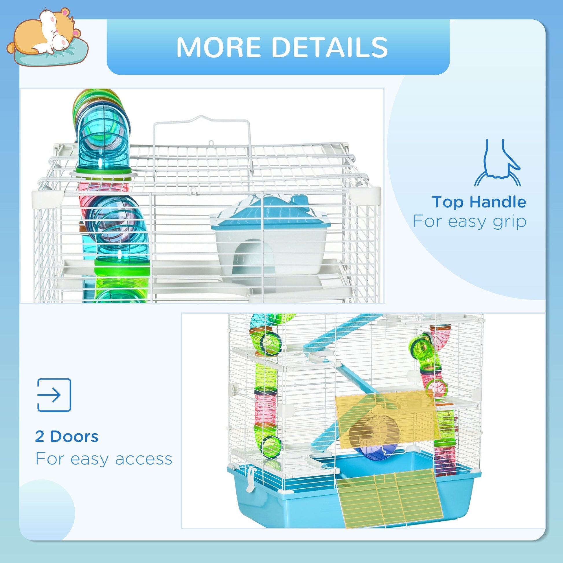 5-Level Hamster Cage with Tunnel System, Wheel, Water Bottle, Light Blue Hamster Cages   at Gallery Canada