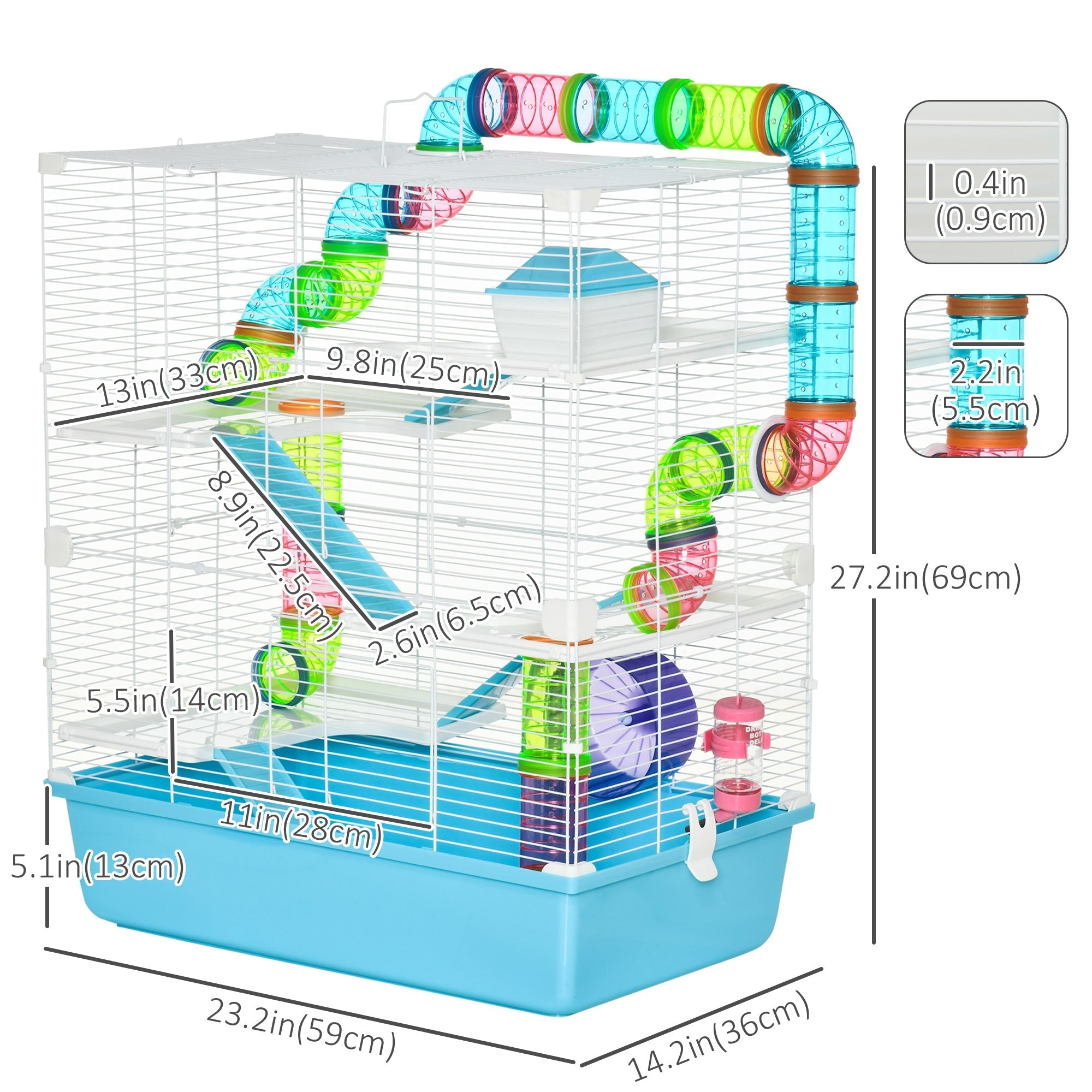 5-Level Hamster Cage with Tunnel System, Wheel, Water Bottle, Light Blue Hamster Cages Multi Colour  at Gallery Canada