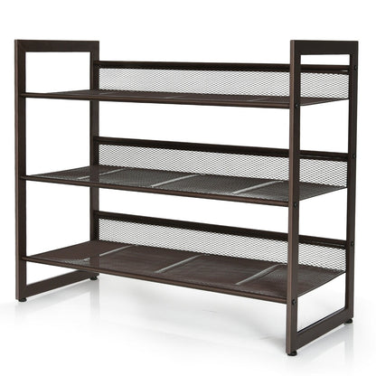 2/3/4 Tiers Flat and Slant Metal Shoe Rack for Entryway Hallway-3-Tier, Brown Shoe Racks & Storage Benches   at Gallery Canada