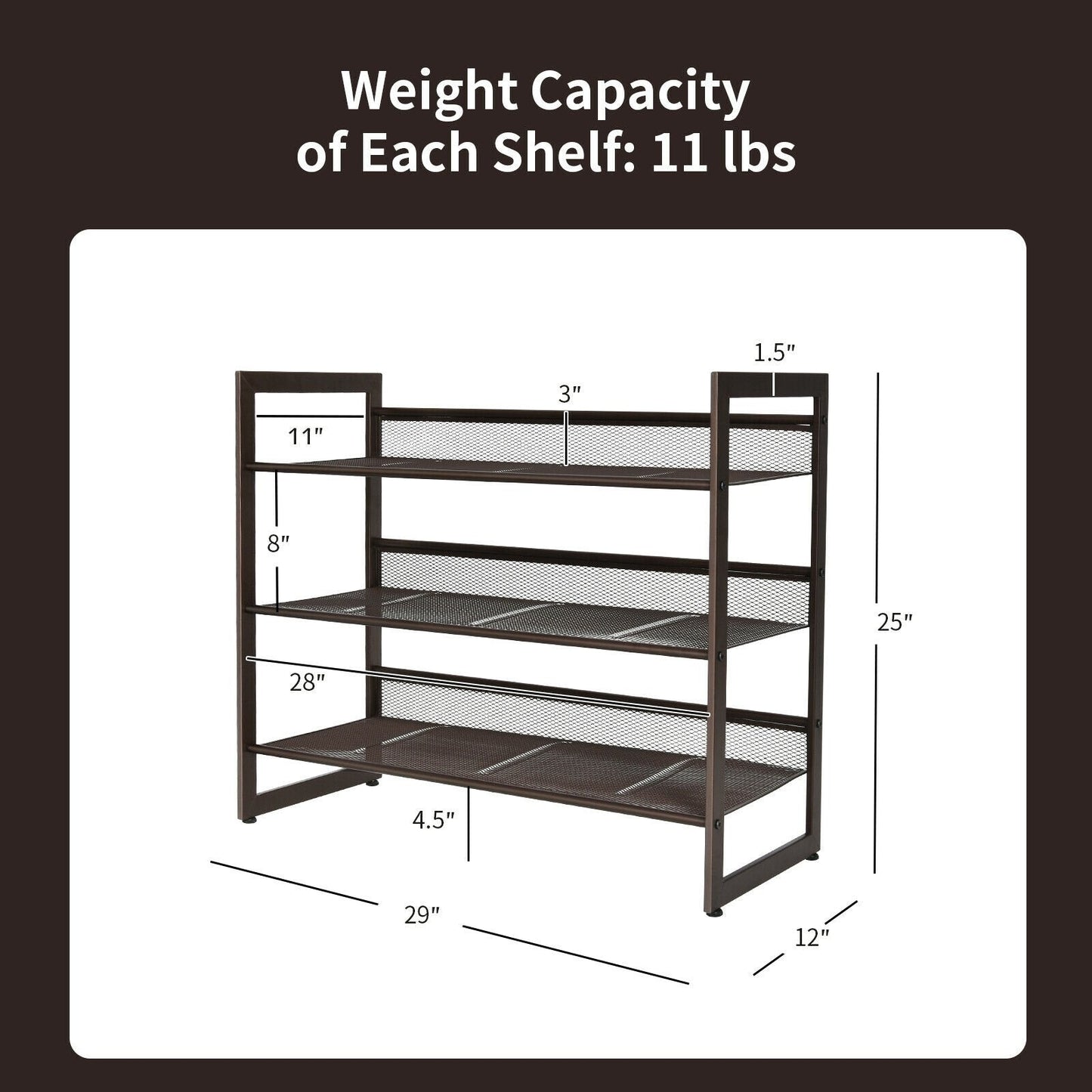 2/3/4 Tiers Flat and Slant Metal Shoe Rack for Entryway Hallway-3-Tier, Brown Shoe Racks & Storage Benches   at Gallery Canada