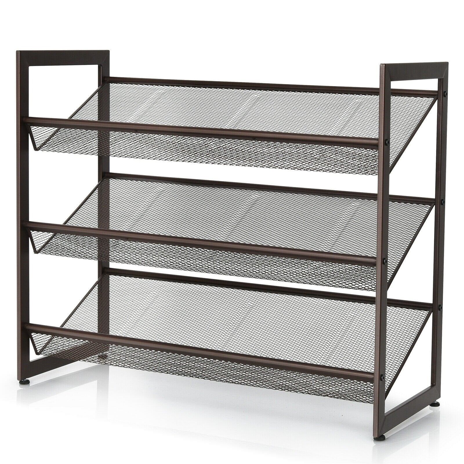 2/3/4 Tiers Flat and Slant Metal Shoe Rack for Entryway Hallway-3-Tier, Brown Shoe Racks & Storage Benches   at Gallery Canada