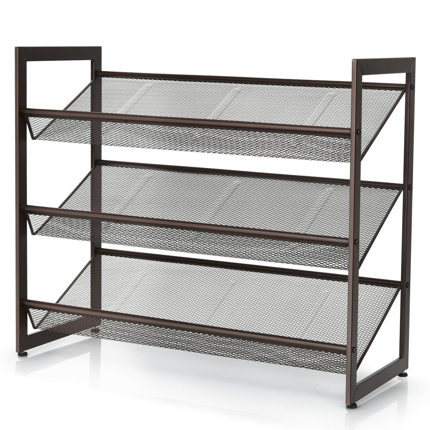 2/3/4 Tiers Flat and Slant Metal Shoe Rack for Entryway Hallway-3-Tier, Brown Shoe Racks & Storage Benches   at Gallery Canada