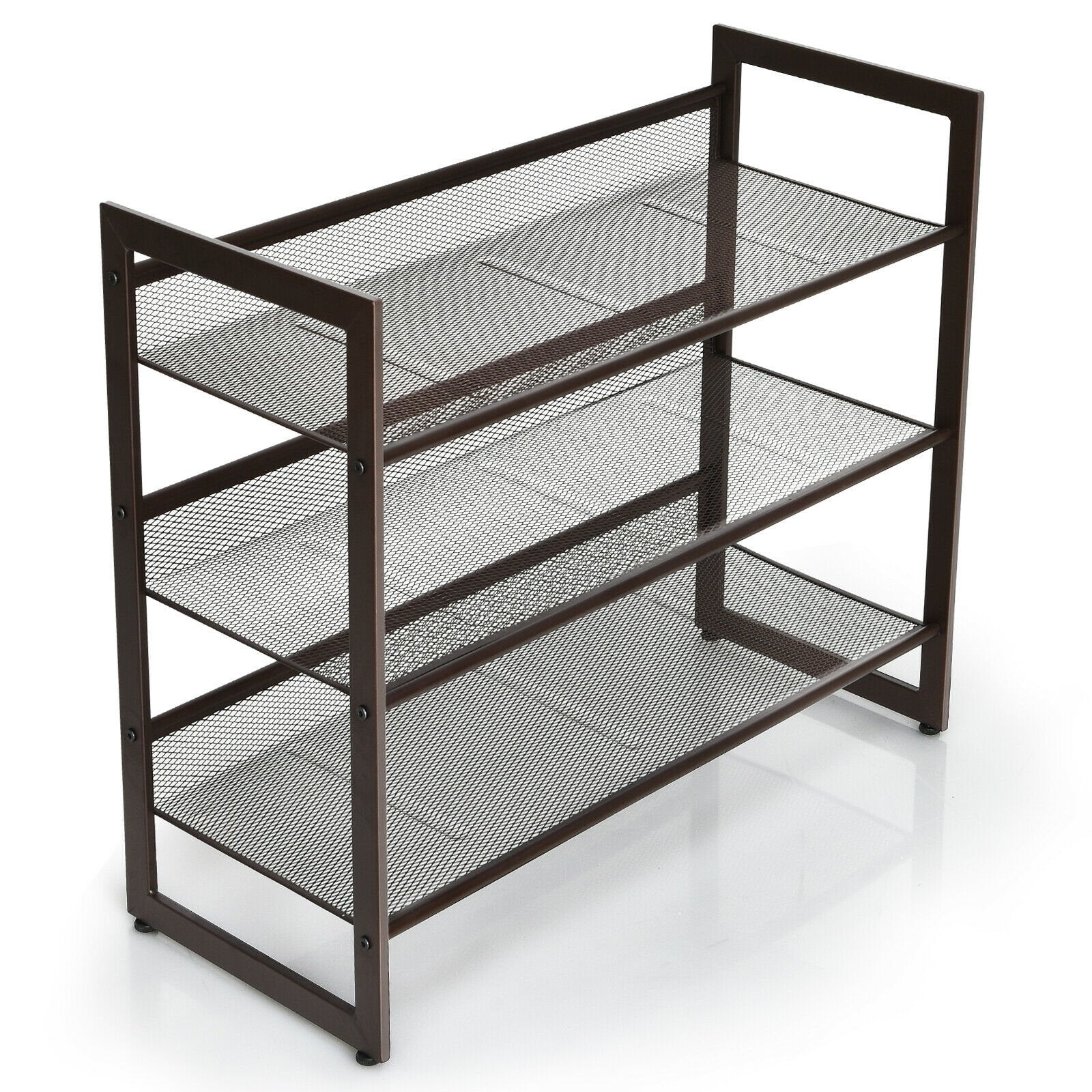 2/3/4 Tiers Flat and Slant Metal Shoe Rack for Entryway Hallway-3-Tier, Brown Shoe Racks & Storage Benches   at Gallery Canada