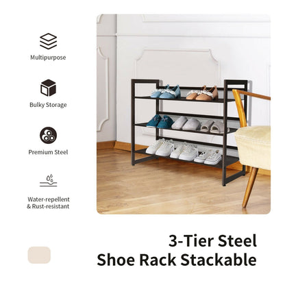 2/3/4 Tiers Flat and Slant Metal Shoe Rack for Entryway Hallway-3-Tier, Brown Shoe Racks & Storage Benches   at Gallery Canada