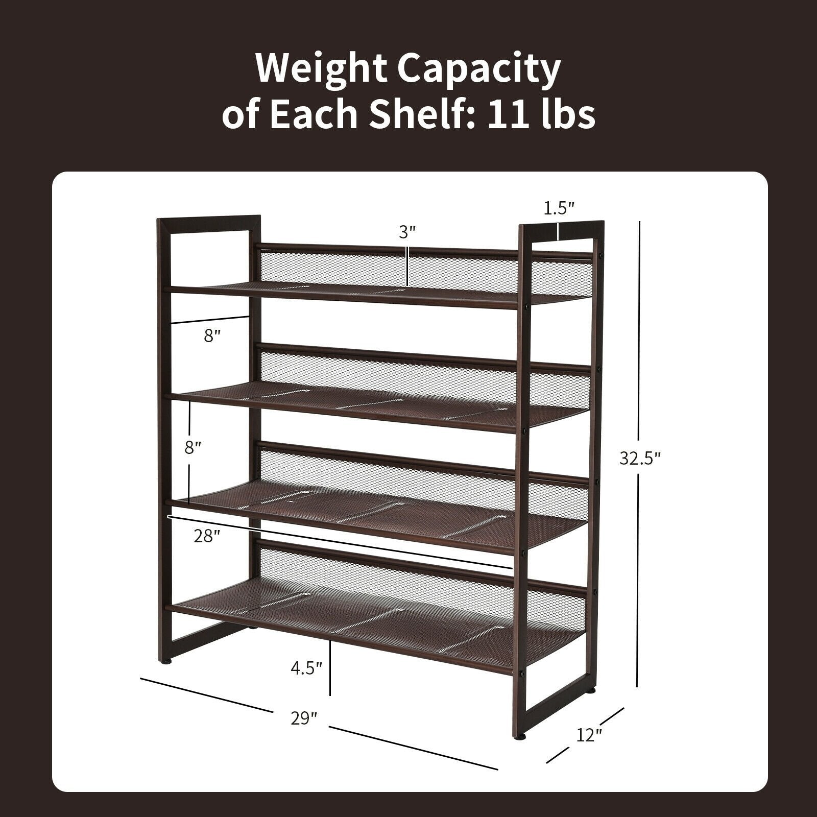 2/3/4 Tiers Flat and Slant Metal Shoe Rack for Entryway Hallway-4-Tier, Brown Shoe Racks & Storage Benches   at Gallery Canada