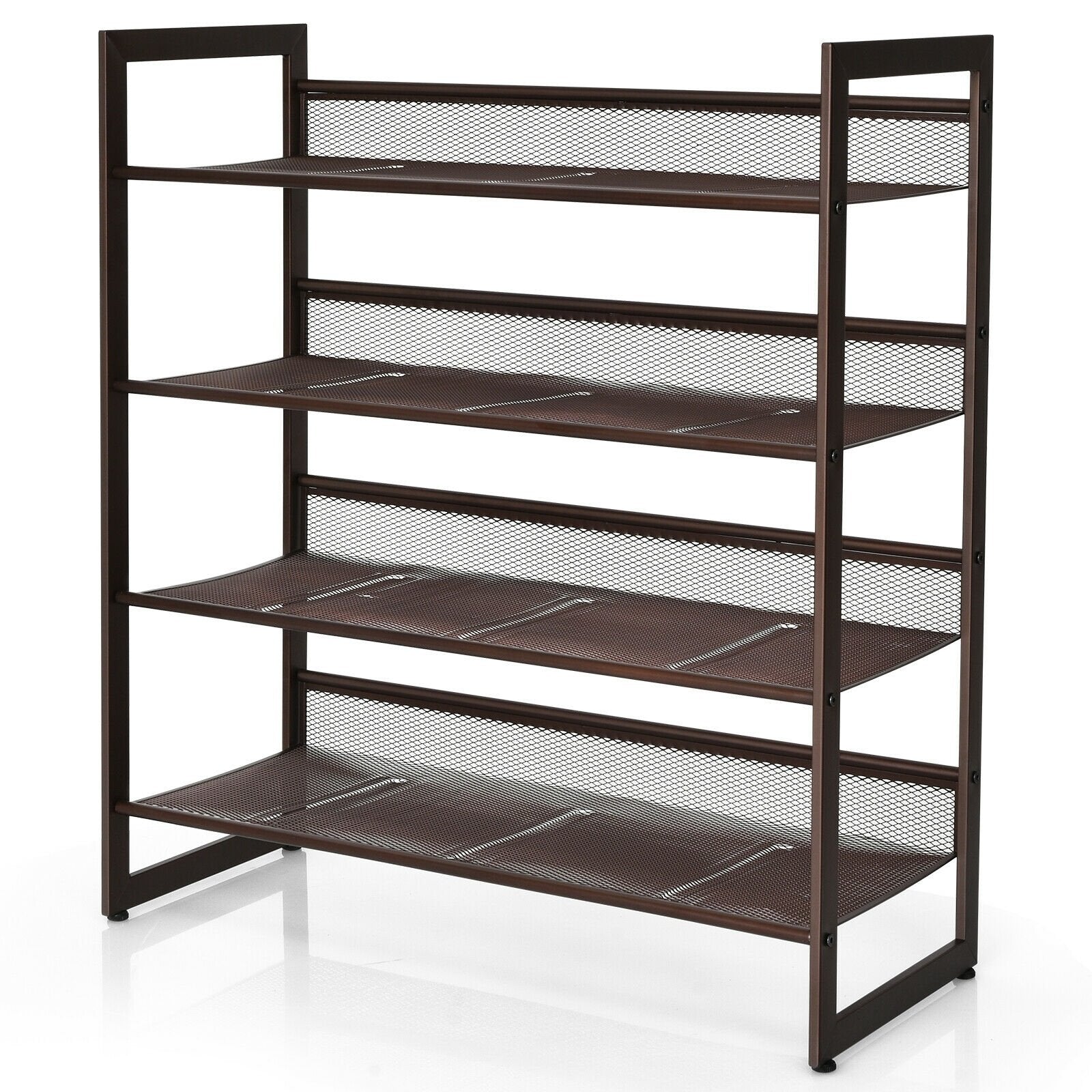 2/3/4 Tiers Flat and Slant Metal Shoe Rack for Entryway Hallway-4-Tier, Brown Shoe Racks & Storage Benches   at Gallery Canada