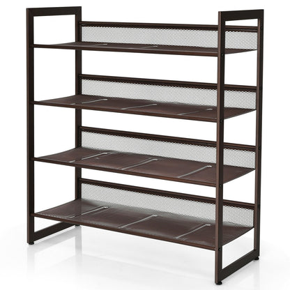 2/3/4 Tiers Flat and Slant Metal Shoe Rack for Entryway Hallway-4-Tier, Brown Shoe Racks & Storage Benches   at Gallery Canada