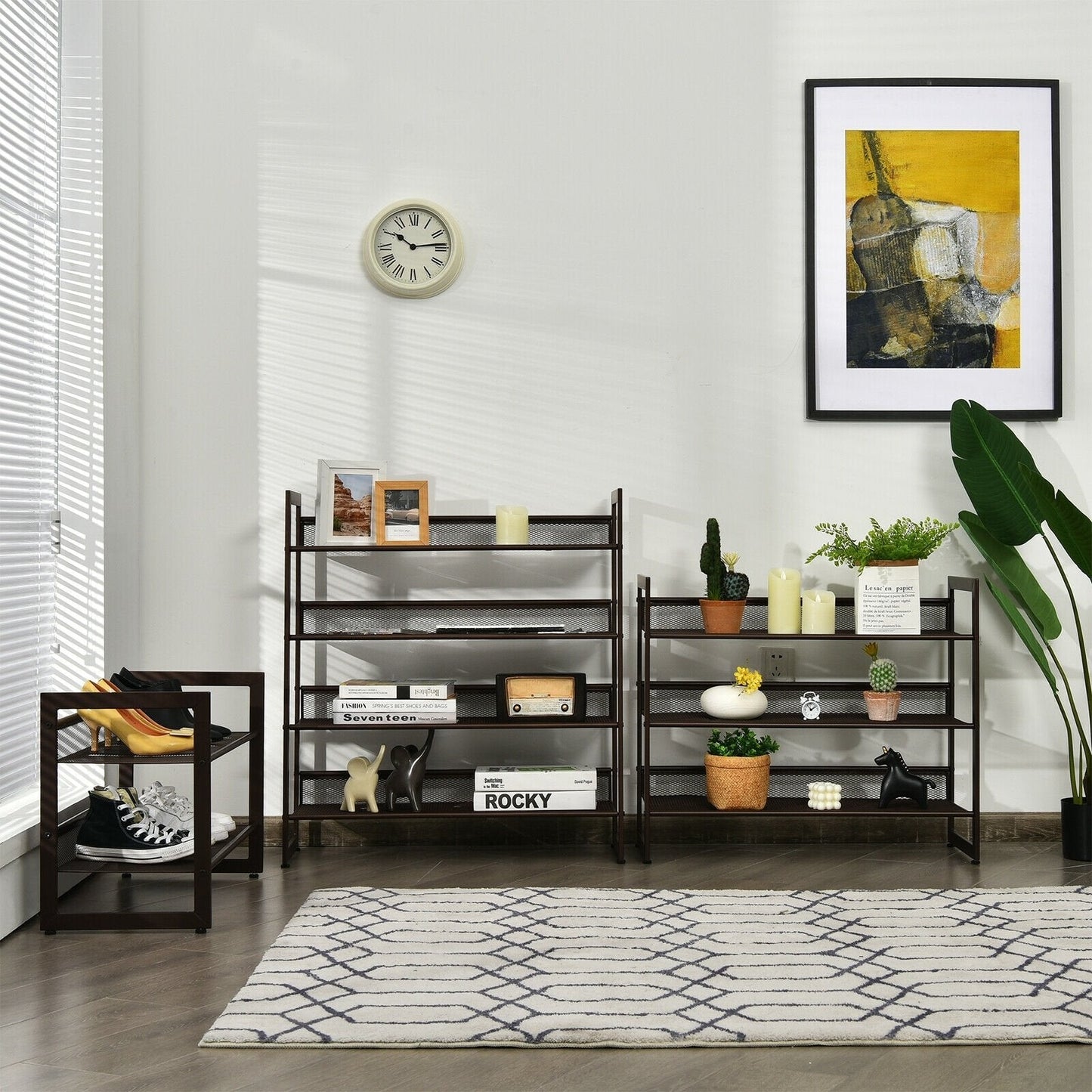 2/3/4 Tiers Flat and Slant Metal Shoe Rack for Entryway Hallway-4-Tier, Brown Shoe Racks & Storage Benches   at Gallery Canada