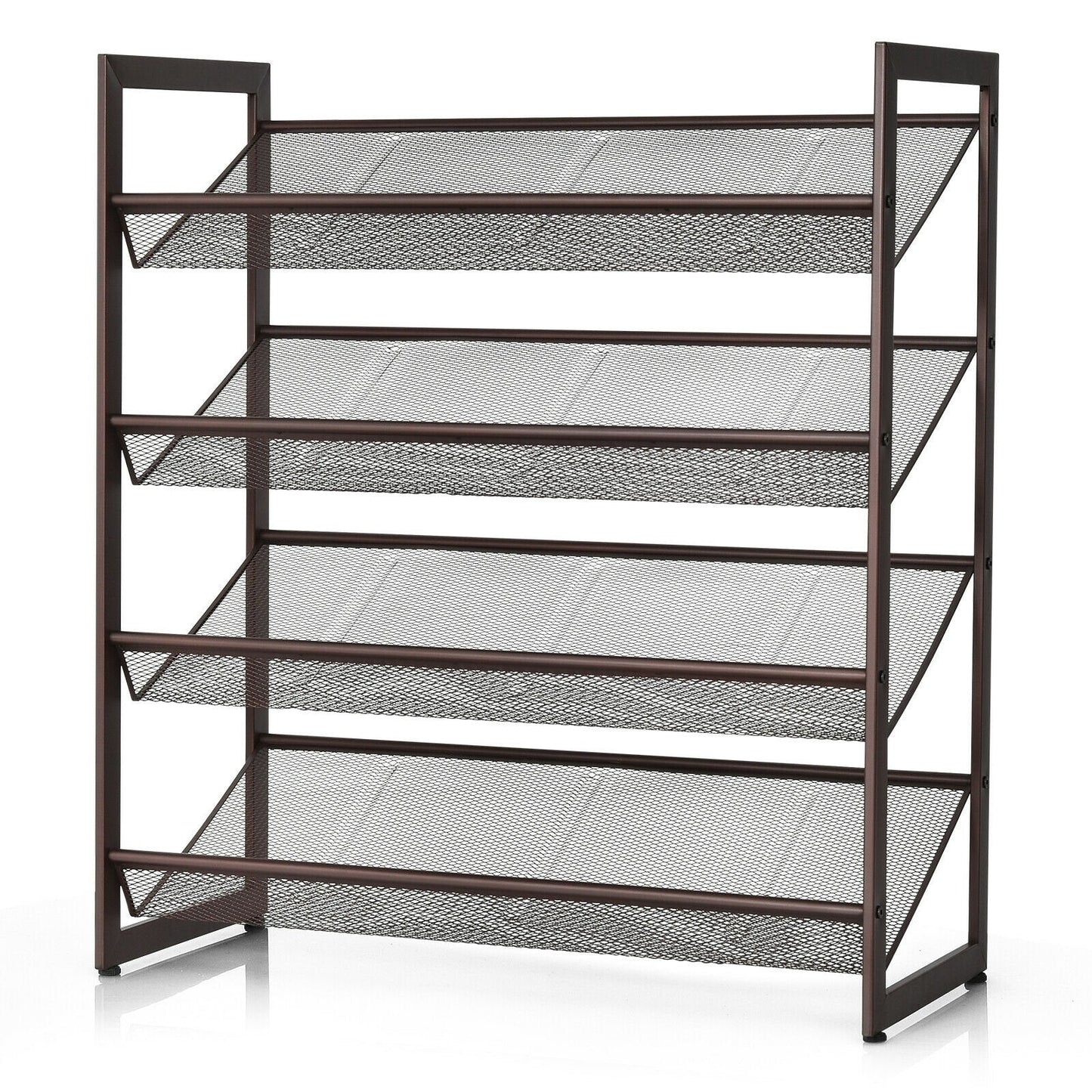 2/3/4 Tiers Flat and Slant Metal Shoe Rack for Entryway Hallway-4-Tier, Brown Shoe Racks & Storage Benches   at Gallery Canada