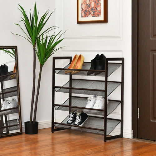 2/3/4 Tiers Flat and Slant Metal Shoe Rack for Entryway Hallway-4-Tier, Brown