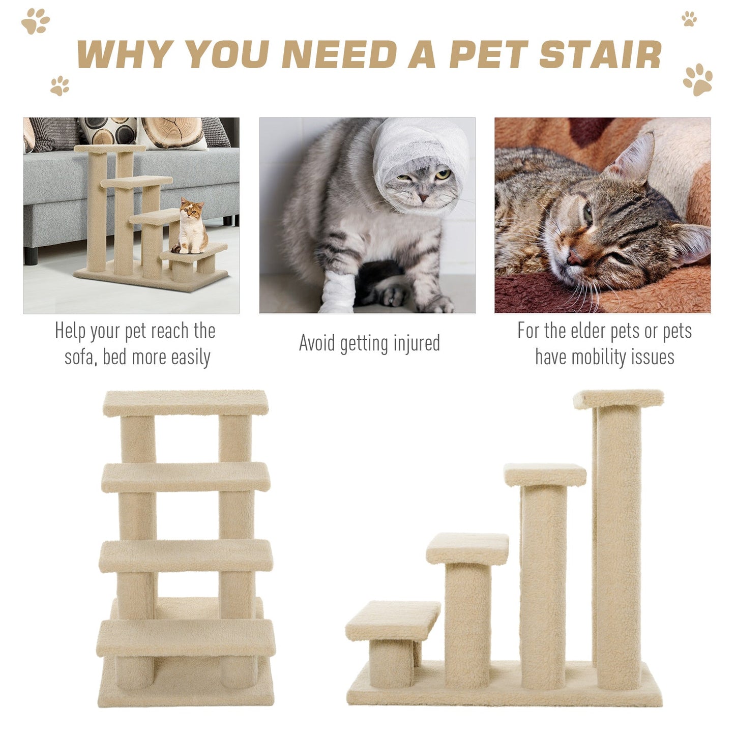 23.5" 4 Tier Pet Stairs Dog Cat Step Scratch Post Furniture, Light Brown Cat Stairs   at Gallery Canada