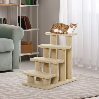 23.5" 4 Tier Pet Stairs Dog Cat Step Scratch Post Furniture, Light Brown Cat Stairs   at Gallery Canada