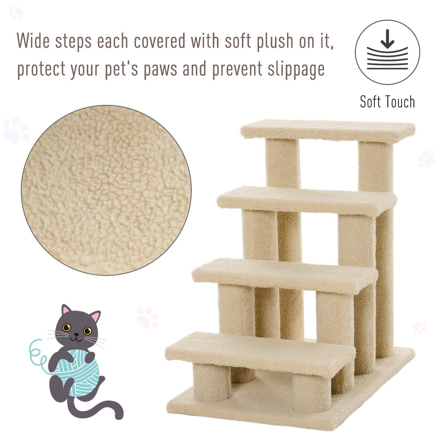 23.5" 4 Tier Pet Stairs Dog Cat Step Scratch Post Furniture, Light Brown Cat Stairs   at Gallery Canada