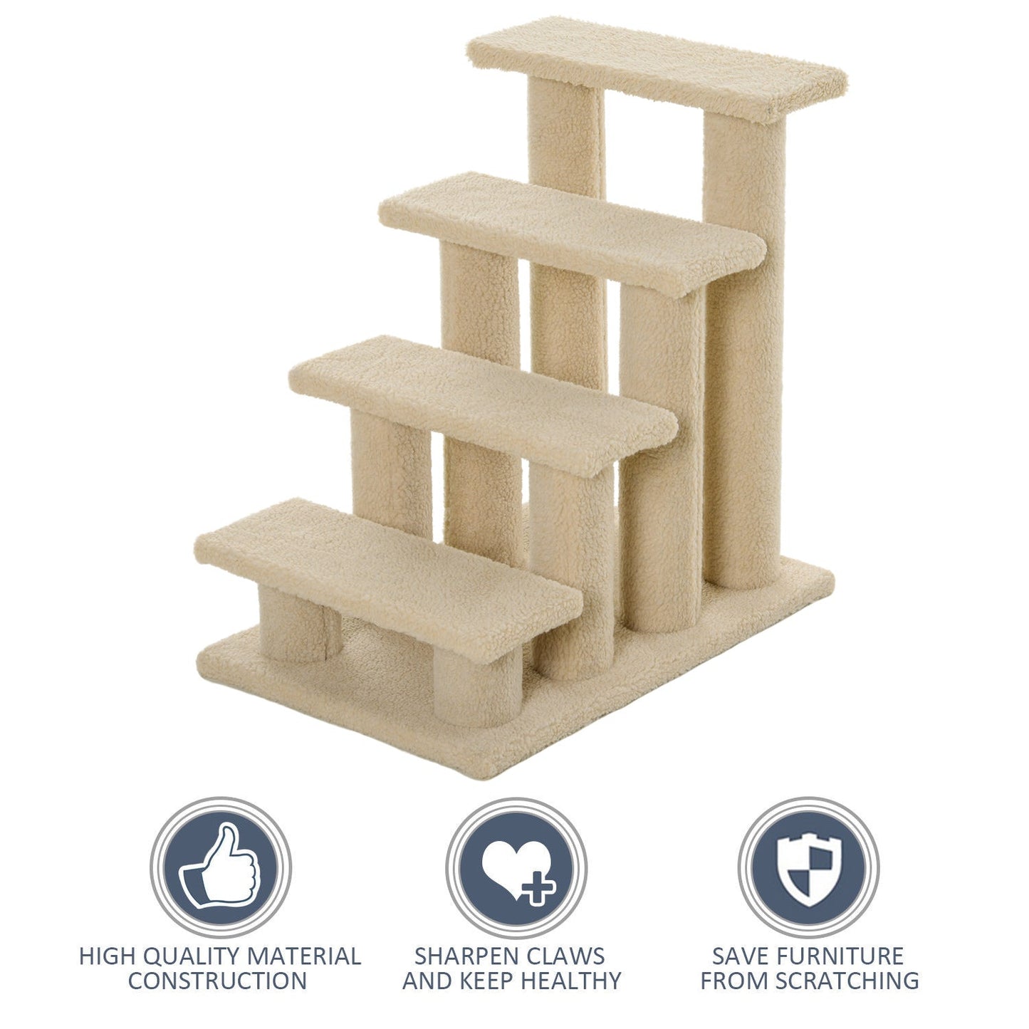 23.5" 4 Tier Pet Stairs Dog Cat Step Scratch Post Furniture, Light Brown Cat Stairs   at Gallery Canada