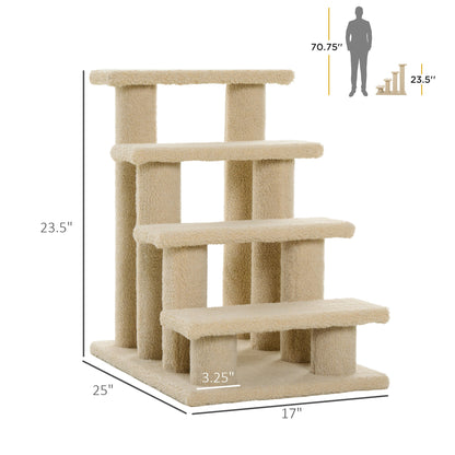 23.5" 4 Tier Pet Stairs Dog Cat Step Scratch Post Furniture, Light Brown Cat Stairs   at Gallery Canada