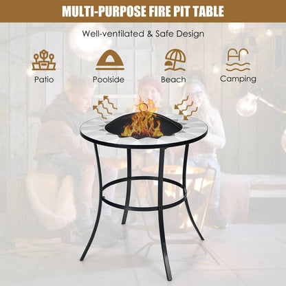 23.5 Inches Round Fire Pit Table with Mesh Cover and Fire Poker, Black Fire Pit Tables   at Gallery Canada