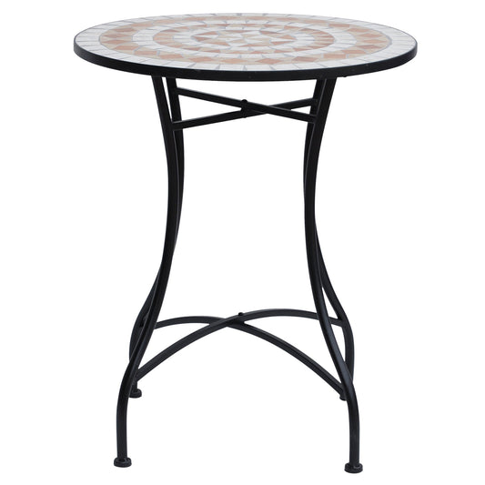 23.5" Mosaic Round Patio Table, Metal Side Bistro Coffee Table, Outdoor Furniture, Ceramic Tabletop for Garden Lawn Patio Side Tables Multi Colour  at Gallery Canada
