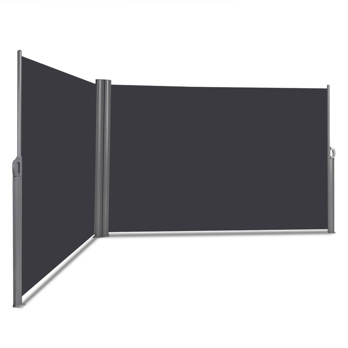 237 x 63 Inch Patio Retractable Double Folding Side Awning Screen Divider, Gray Outdoor Shades   at Gallery Canada