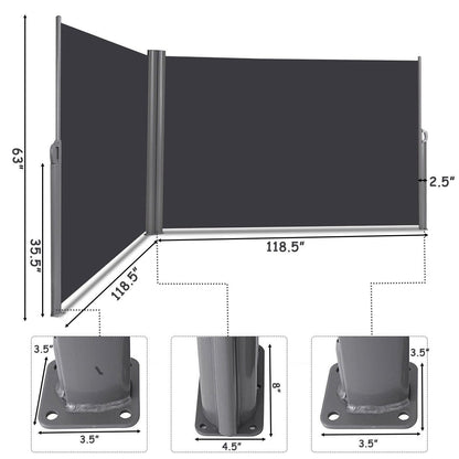 237 x 63 Inch Patio Retractable Double Folding Side Awning Screen Divider, Gray Outdoor Shades   at Gallery Canada