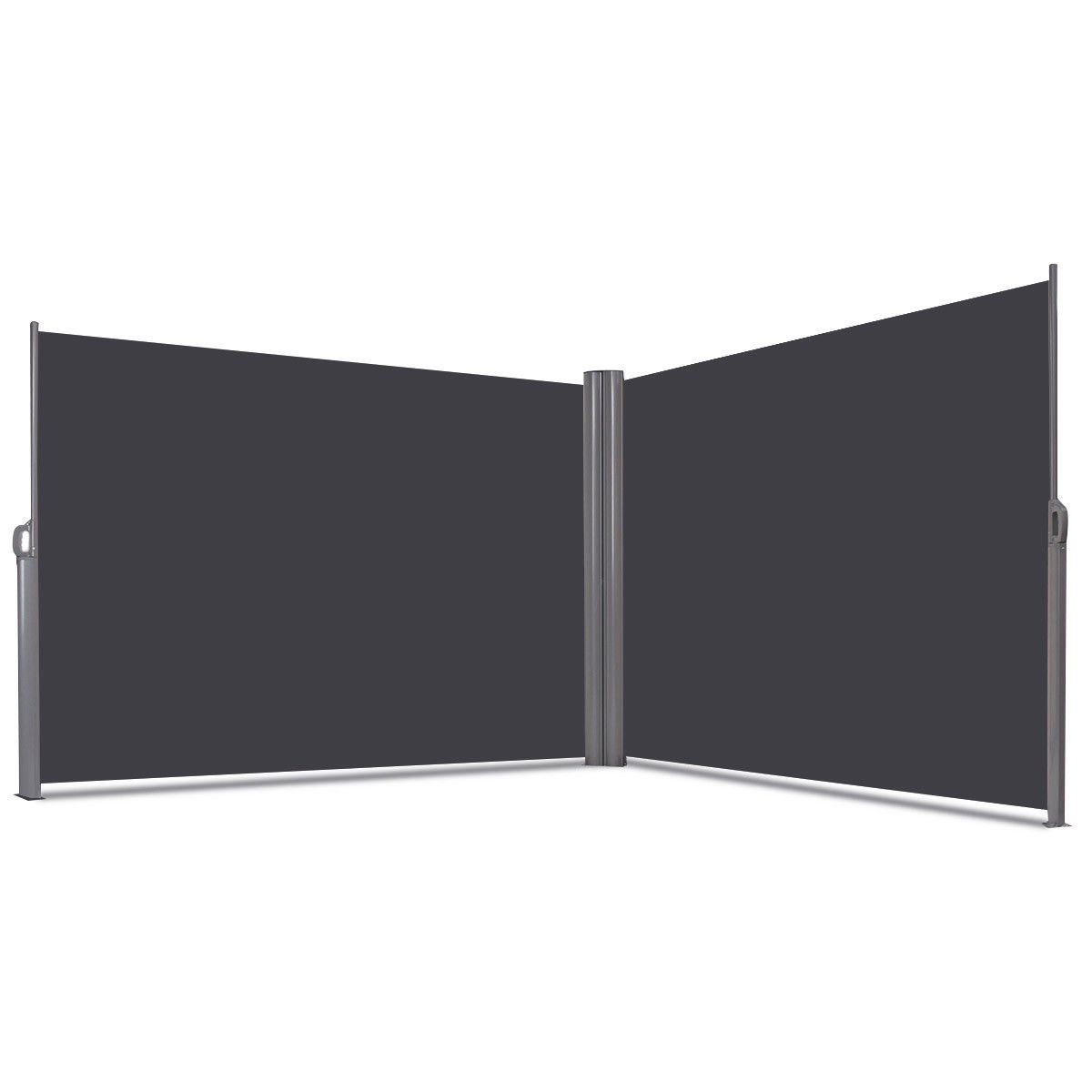 237 x 63 Inch Patio Retractable Double Folding Side Awning Screen Divider, Gray Outdoor Shades   at Gallery Canada