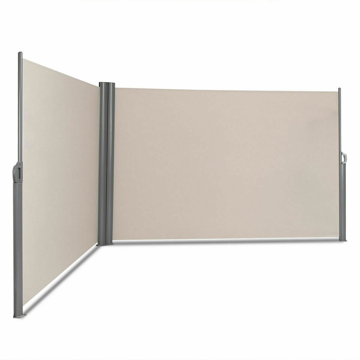 237 x 71 Inch Patio Retractable Double Folding Side Awning Screen Divider, Beige Outdoor Shades   at Gallery Canada